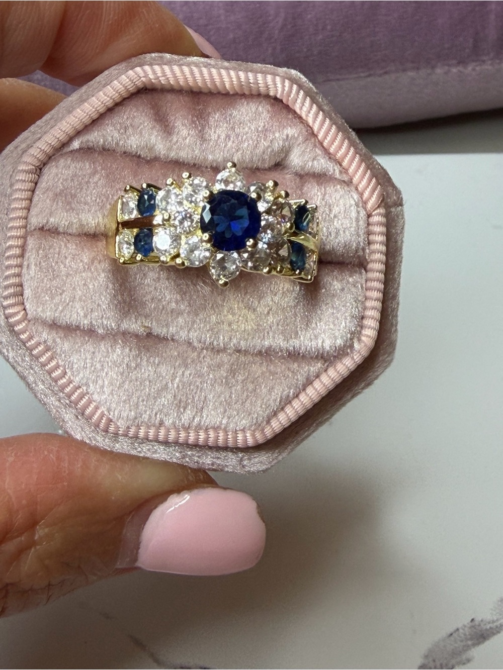 Blue Sapphire and White CZ Gold-Color Ring Size 11